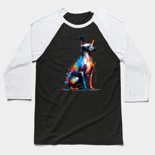 Xoloitzcuintli Depicted in Vivid Splash Art Style Baseball T-Shirt